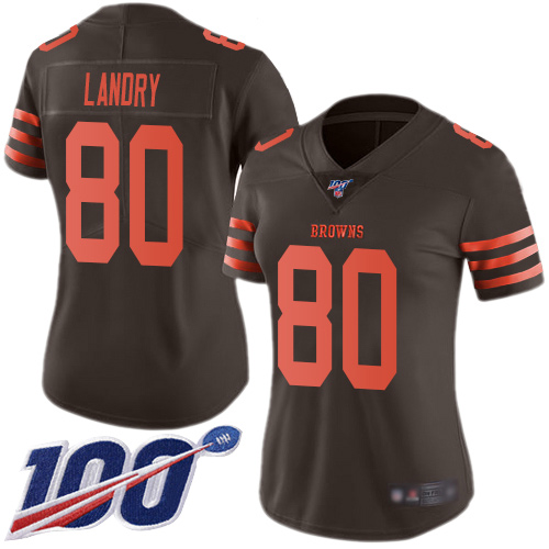 Browns #80 Jarvis Landry Brown Women's Stitched Limited Rush 100th Season Jersey