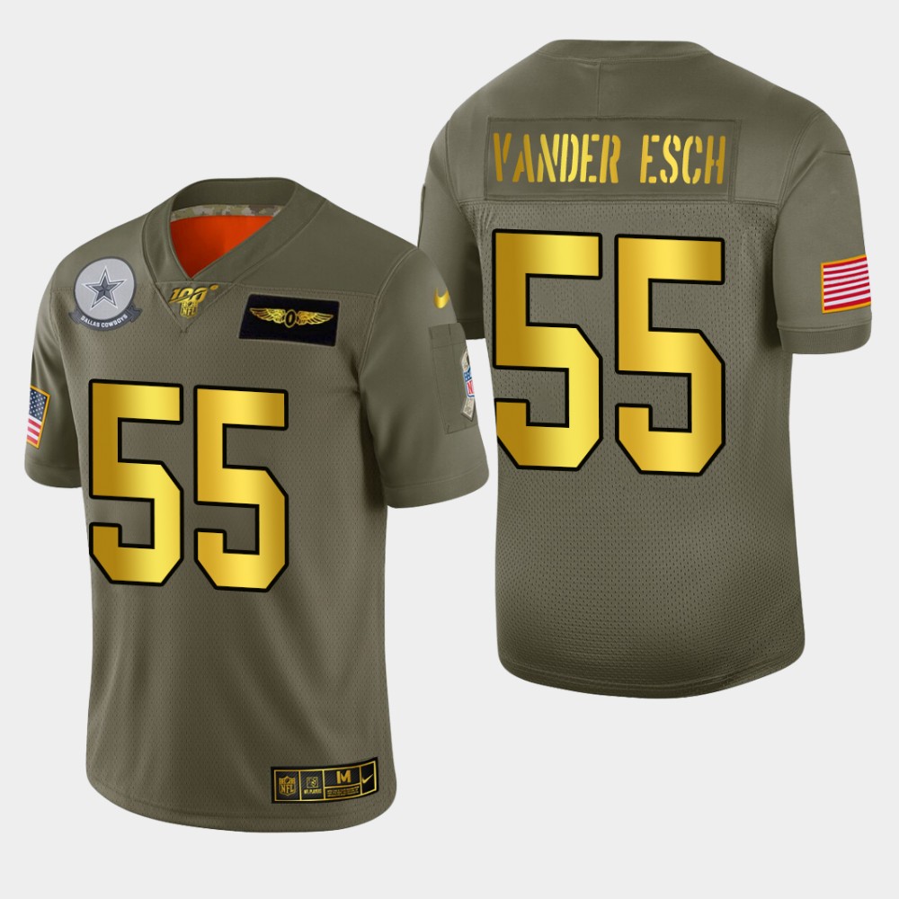 Dallas Cowboys #55 Leighton Vander Esch Men's Olive Gold 2019 Salute To Service Limited 100 Jersey