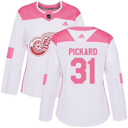 Adidas Detroit Red Wings #31 Calvin Pickard White/Pink Authentic Fashion Women's Stitched Jersey Womens