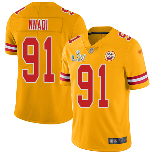 Kansas City Chiefs #91 Derrick Nnadi Gold Youth Super Bowl LV Bound Stitched Limited Inverted Legend Jersey Youth