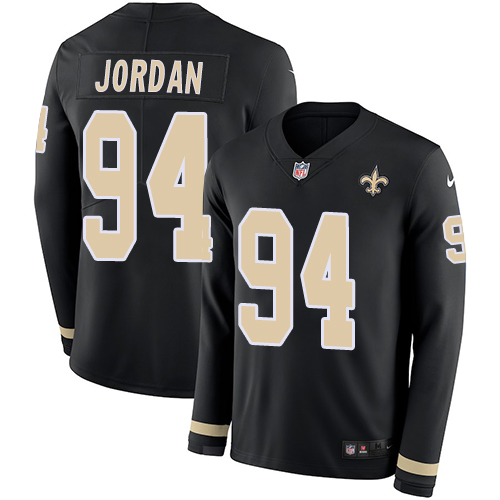 New Orleans Saints #94 Cameron Jordan Black Team Color Men's Stitched Limited Therma Long Sleeve Jersey Men's
