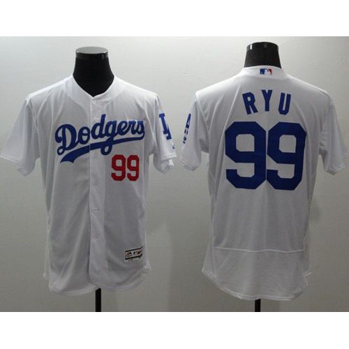Los Angeles Dodgers #99 Hyun-Jin Ryu White Flexbase Authentic Collection Stitched Jersey Men's