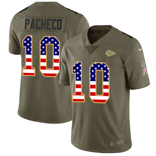 Chiefs #10 Isiah Pacheco Olive/USA Flag Men's Stitched Limited 2017 Salute To Service Jersey