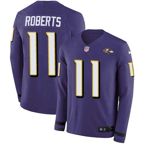Baltimore Ravens #11 Seth Roberts Purple Team Color Youth Stitched Limited Therma Long Sleeve Jersey Youth