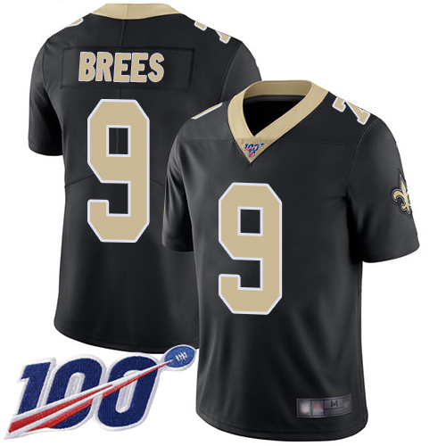 Saints #9 Drew Brees Black Team Color Men's Stitched 100th Season Vapor Limited Jersey