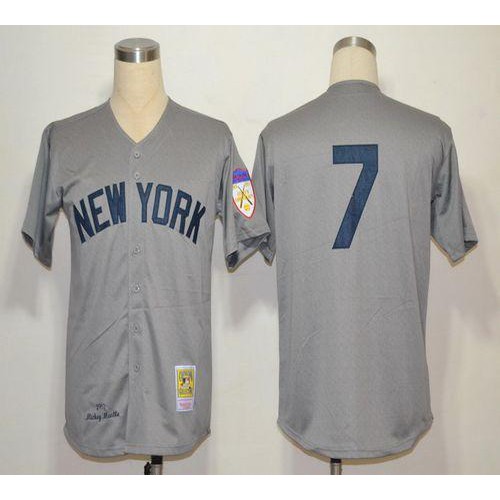 Mitchell And Ness 1951 New York Yankees #7 Mickey Mantle Grey Throwback Stitched Jersey Men's