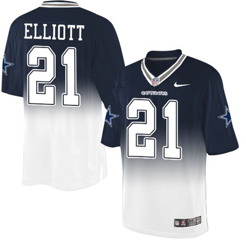 Cowboys #21 Ezekiel Elliott Navy Blue/White Men's Stitched Elite Fadeaway Fashion Jersey