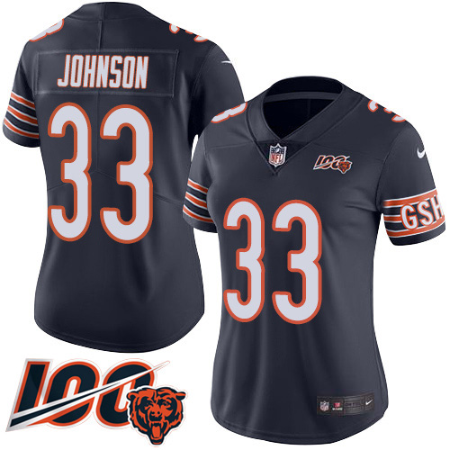 Chicago Bears #33 Jaylon Johnson Navy Blue Team Color Women's Stitched 100th Season Vapor Untouchable Limited Jersey Womens