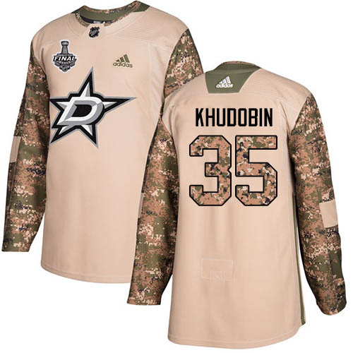 Adidas Dallas Stars #35 Anton Khudobin Camo Authentic 2017 Veterans Day Youth 2020 Stanley Cup Final Stitched Jersey Youth