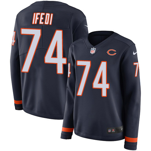 Chicago Bears #74 Germain Ifedi Navy Blue Team Color Women's Stitched Limited Therma Long Sleeve Jersey Womens