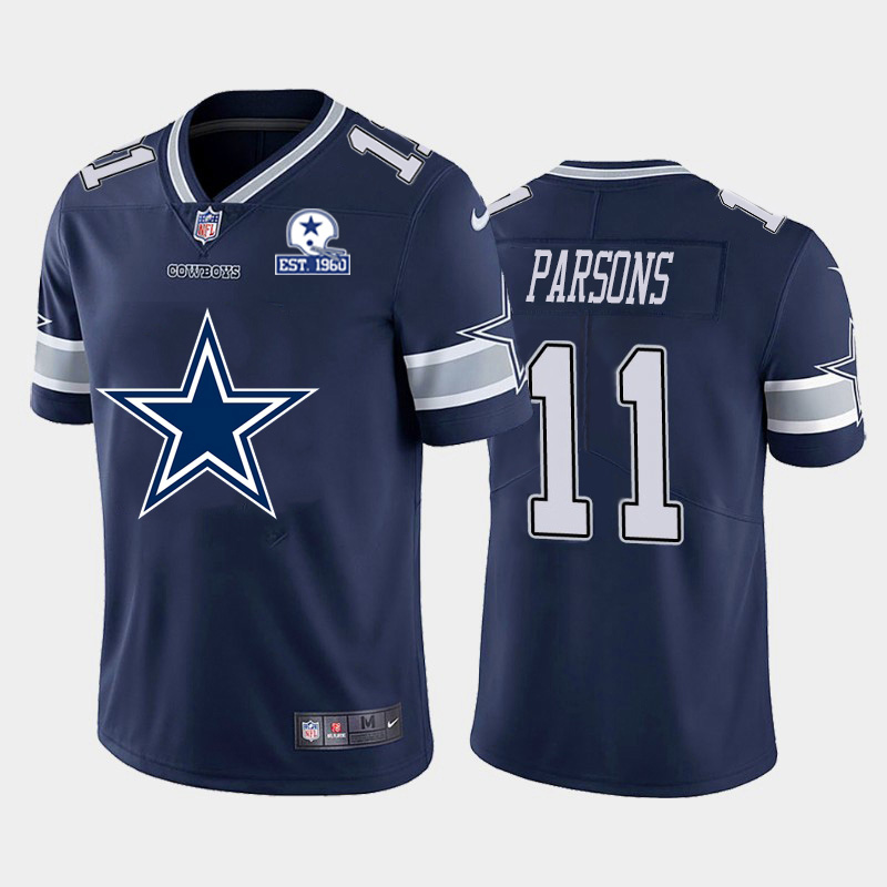 Dallas Cowboys #11 Micah Parsons Navy Blue Men's Big Team Logo With Established In 1960 Patch Vapor Limited Jersey