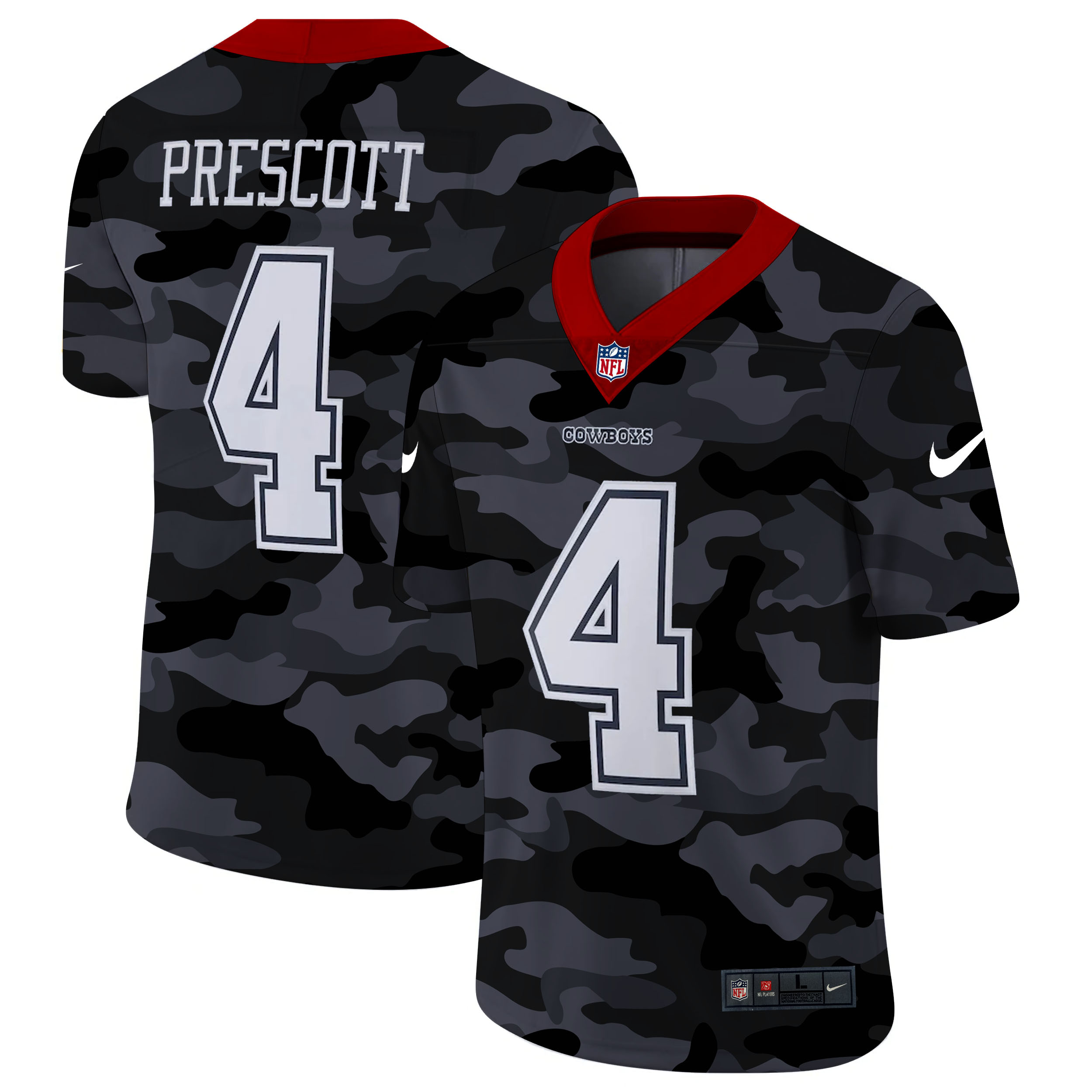 Dallas Cowboys #4 Dak Prescott Men's 2020 Black CAMO Vapor Untouchable Limited Stitched Jersey