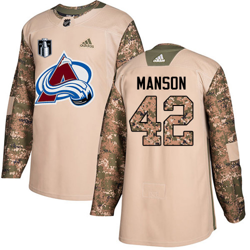Adidas Colorado Avalanche #42 Josh Manson Camo Youth 2022 Stanley Cup Final Patch Authentic Veterans Day Stitched Jersey Youth