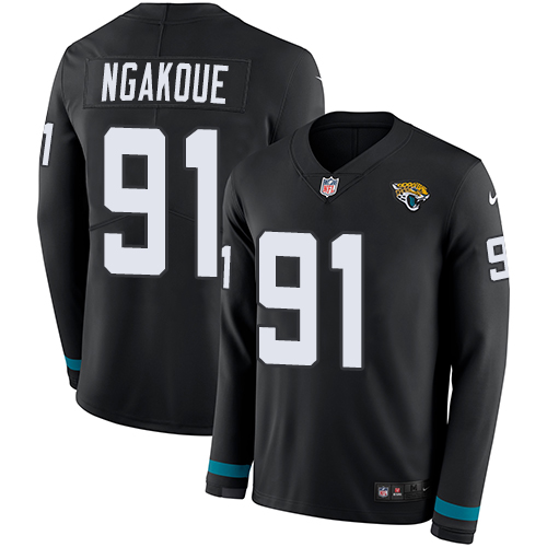 Jacksonville Jaguars #91 Yannick Ngakoue Black Team Color Men's Stitched Limited Therma Long Sleeve Jersey Men's