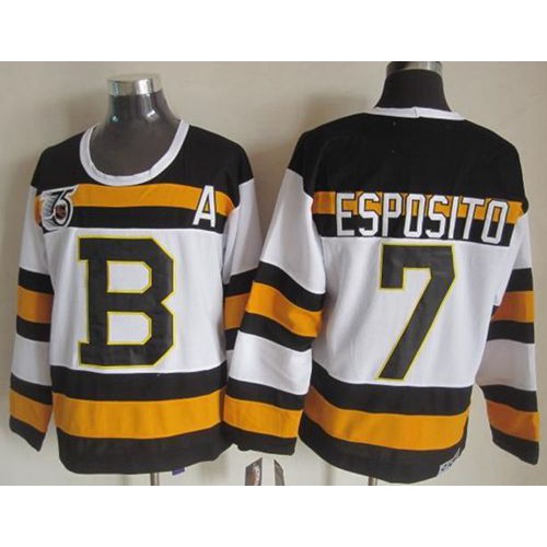 Boston Bruins #7 Phil Esposito White CCM Throwback 75TH Stitched Jersey Men's