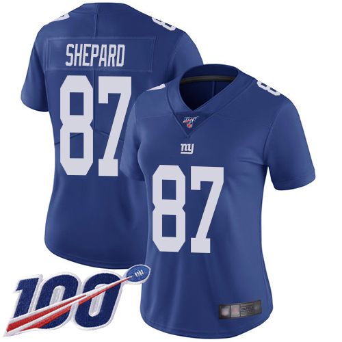 New York Giants #87 Sterling Shepard Royal Blue Team Color Women's Stitched 100th Season Vapor Limited Jersey Womens