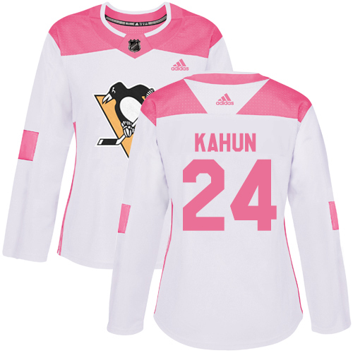 Adidas Pittsburgh Penguins #24 Dominik Kahun White/Pink Authentic Fashion Women's Stitched Jersey Womens