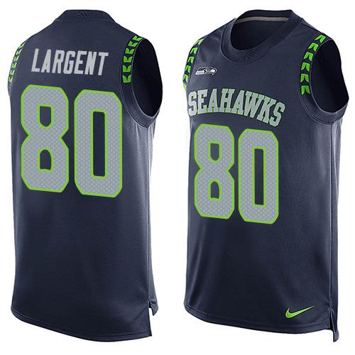 Seahawks #80 Steve Largent Steel Blue Team Color Men's Stitched Limited Tank Top Jersey