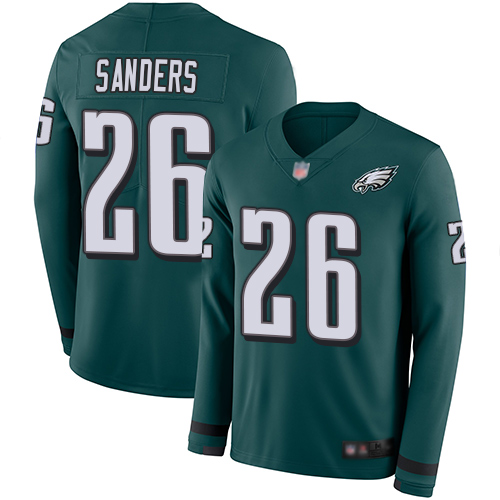 Eagles #26 Miles Sanders Midnight Green Team Color Youth Stitched Limited Therma Long Sleeve Jersey