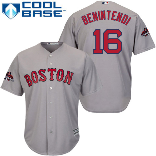Boston Red Sox #16 Andrew Benintendi Grey New Cool Base 2018 World Series Champions Stitched Jersey Men's