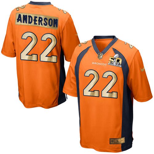 Denver Broncos #22 C.J. Anderson Orange Team Color Men's Stitched Game Super Bowl 50 Collection Jersey Men's