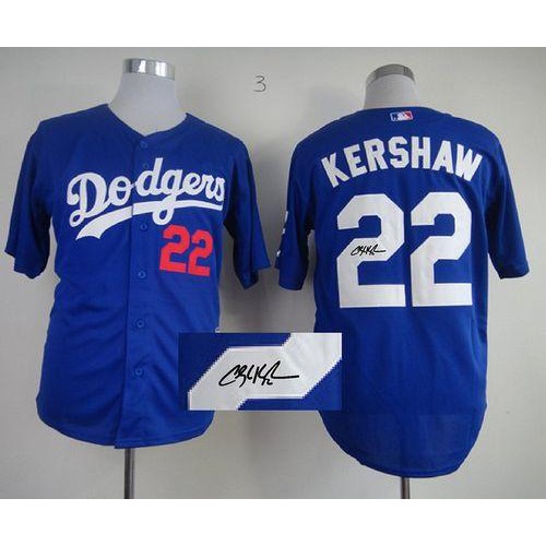 Los Angeles Dodgers #22 Clayton Kershaw Blue Cool Base Autographed Stitched Jersey Men's
