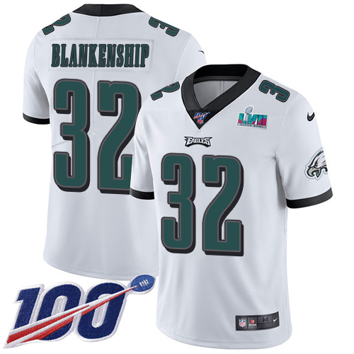 Eagles #32 Reed Blankenship White Super Bowl LVII Patch Men's Stitched 100th Season Vapor Untouchable Limited Jersey