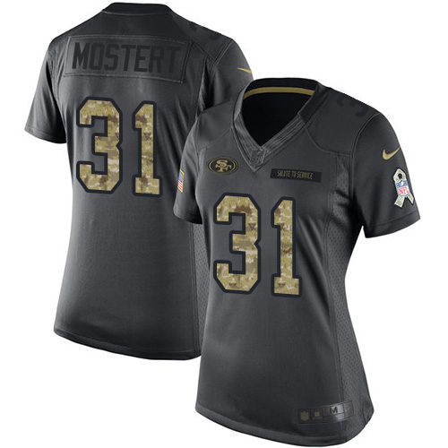 San Francisco 49ers #31 Raheem Mostert Black Women's Stitched Limited 2016 Salute to Service Jersey Womens