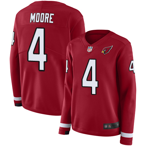 Cardinals #4 Rondale Moore Red Team Color Women's Stitched Limited Therma Long Sleeve Jersey