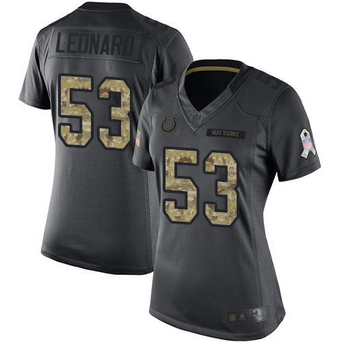 Indianapolis Colts #53 Darius Leonard Black Women's Stitched Limited 2016 Salute to Service Jersey Womens
