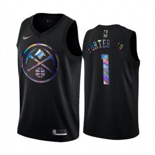 Denver Nuggets #1 Michael Porter Jr. Mens Iridescent Holographic Collection Jersey - Black Mens