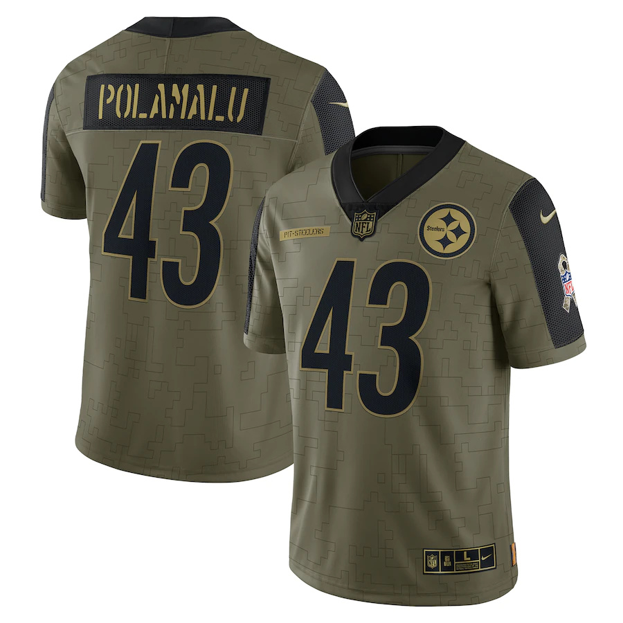 Pittsburgh Steelers #43 Troy Polamalu Olive 2021 Salute To Service Limited Player Jersey