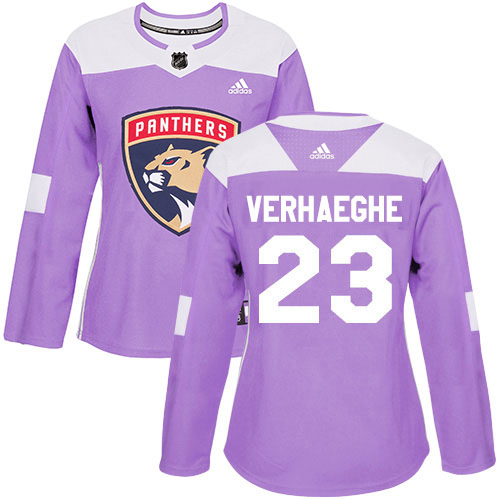 Adidas Panthers #23 Carter Verhaeghe Purple Authentic Fights Cancer Women's Stitched Jersey