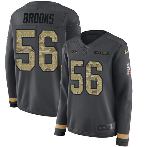 Seattle Seahawks #56 Jordyn Brooks Anthracite Salute to Service Women's Stitched Limited Therma Long Sleeve Jersey Womens
