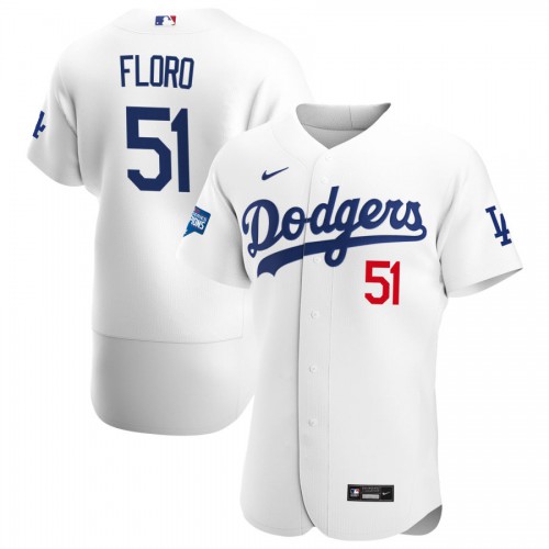 Los Angeles Los Angeles Dodgers #51 Dylan Floro Men's White Home 2020 World Series Champions Authentic Player Jersey Men's