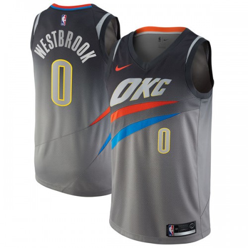 Oklahoma City Thunder #0 Russell Westbrook Gray Swingman City Edition Jersey Mens