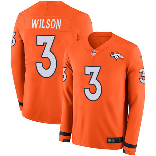 Broncos #3 Russell Wilson Orange Team Color Men's Stitched Limited Therma Long Sleeve Jersey