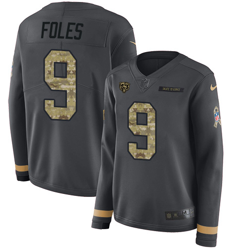 Chicago Bears #9 Nick Foles Anthracite Salute to Service Women's Stitched Limited Therma Long Sleeve Jersey Womens