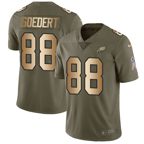 Eagles #88 Dallas Goedert Olive/Gold Men's Stitched Limited 2017 Salute To Service Jersey