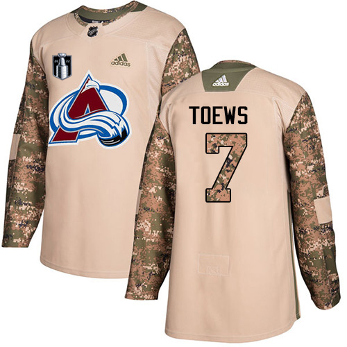 Adidas Colorado Avalanche #7 Devon Toews Camo Youth 2022 Stanley Cup Final Patch Authentic Veterans Day Stitched Jersey Youth