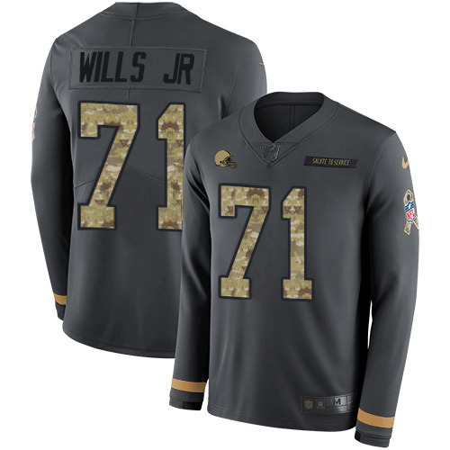 Cleveland Browns #71 Jedrick Wills JR Anthracite Salute to Service Youth Stitched Limited Therma Long Sleeve Jersey Youth
