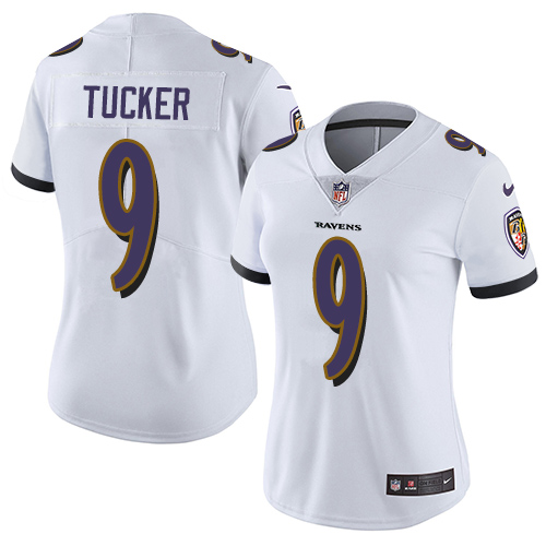 Ravens #9 Justin Tucker White Women's Stitched Vapor Untouchable Limited Jersey