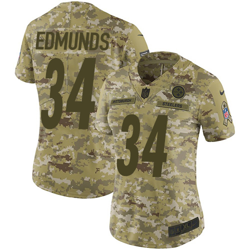 Pittsburgh Steelers #34 Terrell Edmunds Camo Women's Stitched Limited 2018 Salute to Service Jersey Womens