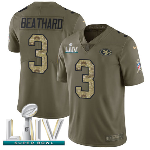 San Francisco 49ers #3 C.J. Beathard Olive/Camo Super Bowl LIV 2020 Youth Stitched Limited 2017 Salute To Service Jersey Youth