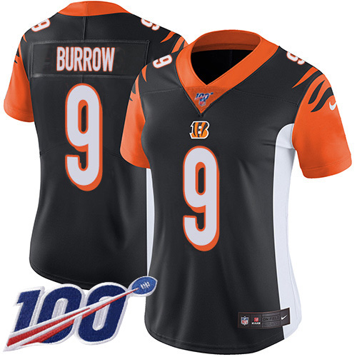 Bengals #9 Joe Burrow Black Team Color Women's Stitched 100th Season Vapor Untouchable Limited Jersey