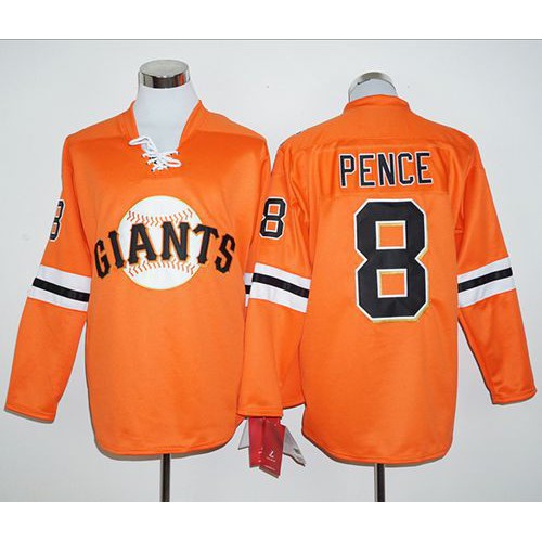 San Francisco Giants #8 Hunter Pence Orange Long Sleeve Stitched Jersey Men's
