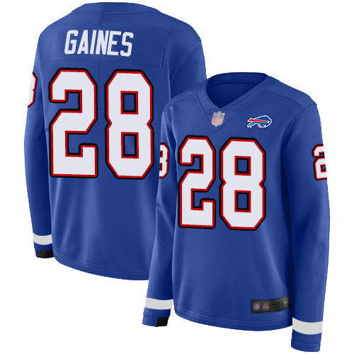 Buffalo Bills #28 E.J. Gaines Royal Blue Team Color Women's Stitched Limited Therma Long Sleeve Jersey Womens
