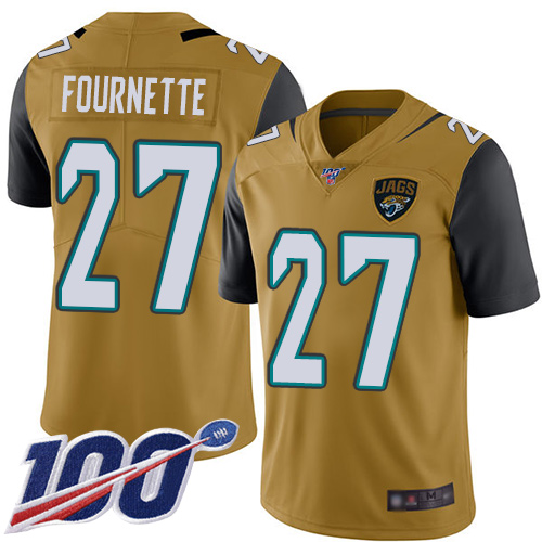 Jaguars #27 Leonard Fournette Gold Youth Stitched Limited Rush 100th Season Jersey