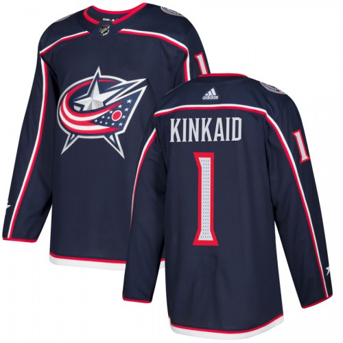 Adidas Columbus Blue Jackets #1 Keith Kinkaid Navy Blue Home Authentic Stitched Jersey Men's