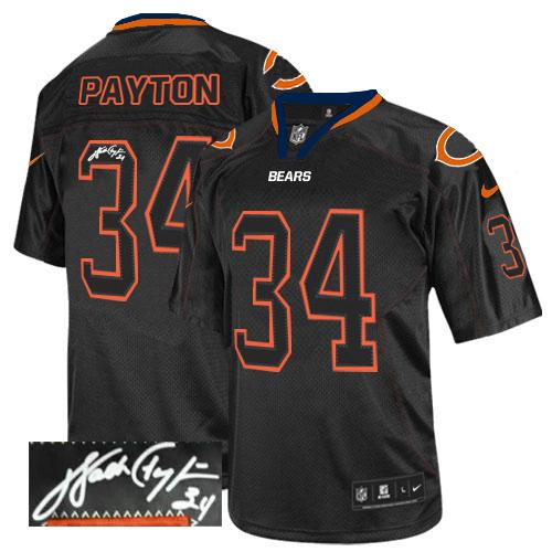 Bears #34 Walter Payton Lights Out Black Men's Stitched Elite Autographed Jersey